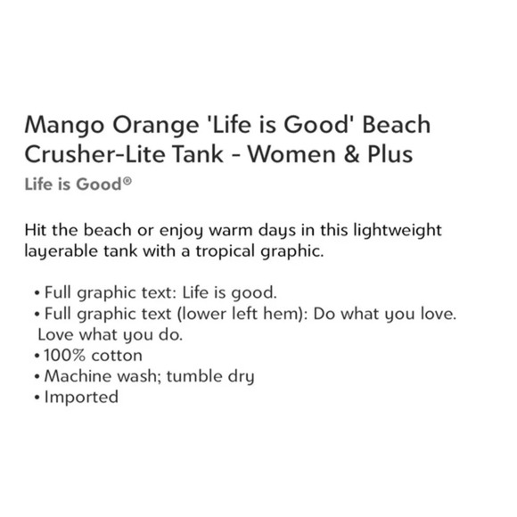 Life is Good Mango Orange Beach Crusher-Lite Tank Women Size LARGE NWT - Picture 3 of 12